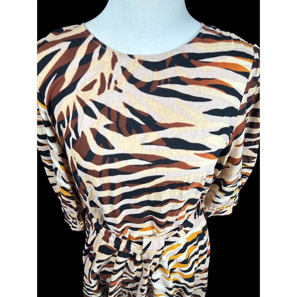Who What Wear Dress Medium Linen Blend Animal Print Mini‎ Fit Flare Belted - Picture 4 of 9